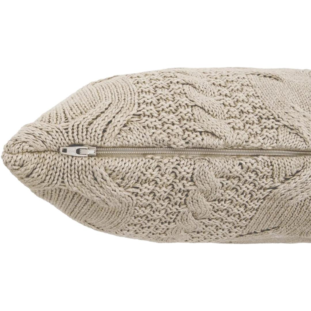 Classical Light Beige Melange Cotton Knitted Decorative Cushion Cover (18 in x 18 in)