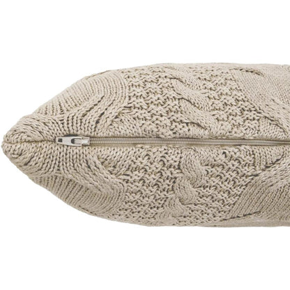Classical Light Beige Melange Cotton Knitted Decorative Cushion Cover (18 in x 18 in)