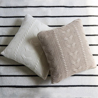 Classical Light Beige Melange Cotton Knitted Decorative Cushion Cover (18 in x 18 in)