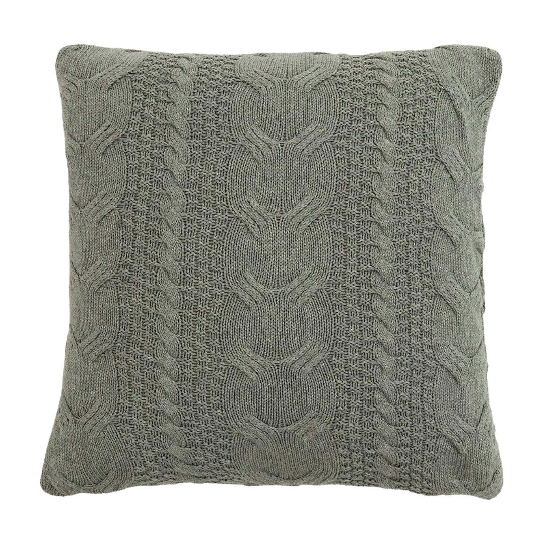 Classical Light Grey Melange Cotton Knitted Decorative Cushion Cover (18 in x 18 in)