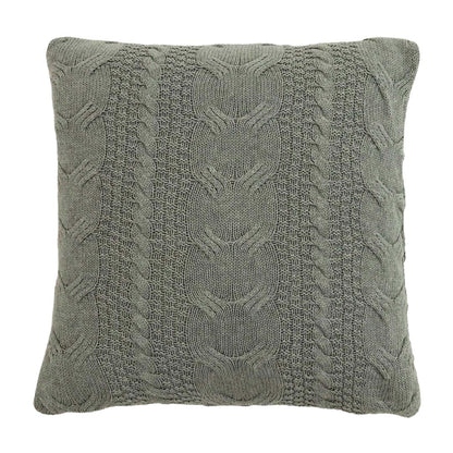 Classical Light Grey Melange Cotton Knitted Decorative Cushion Cover (18 in x 18 in)