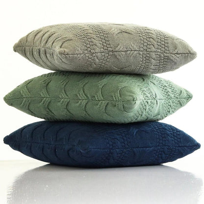 Classical Light Grey Melange Cotton Knitted Decorative Cushion Cover (18 in x 18 in)