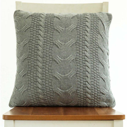 Classical Light Grey Melange Cotton Knitted Decorative Cushion Cover (18 in x 18 in)