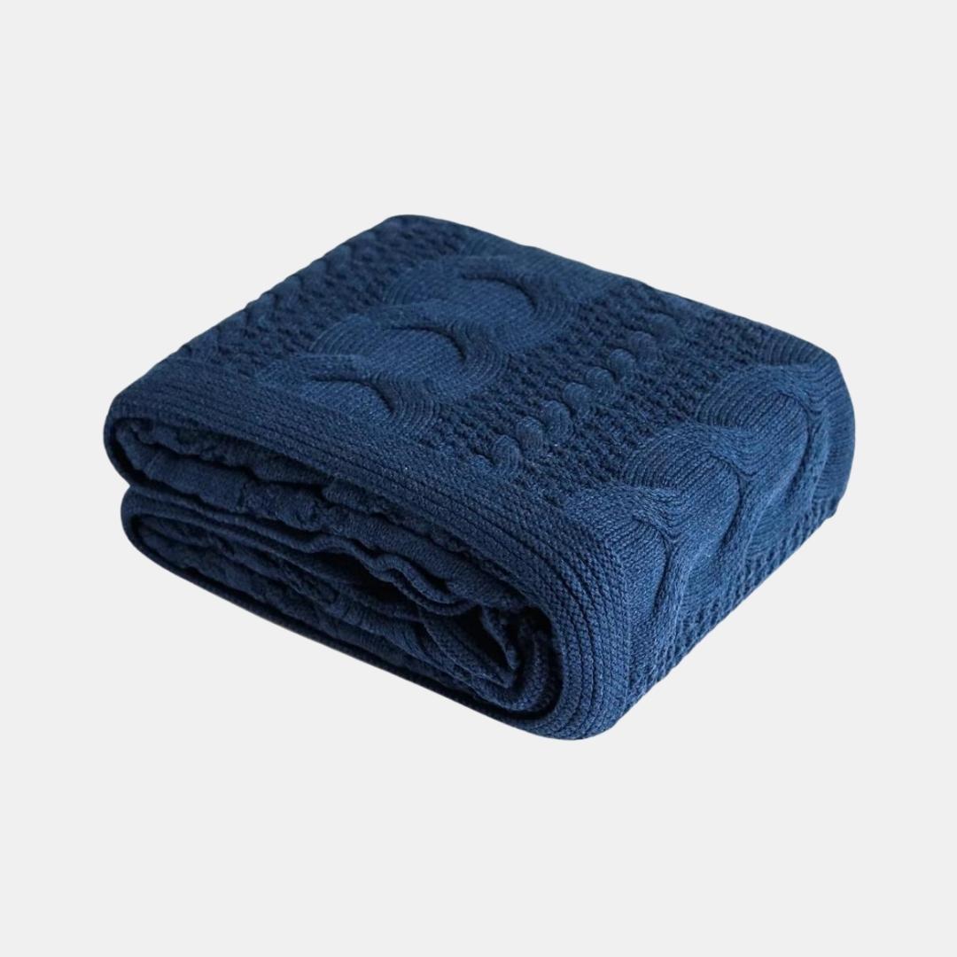 Classical Navy Melange Cotton Knitted Throw Blanket (50 in x 60 in)