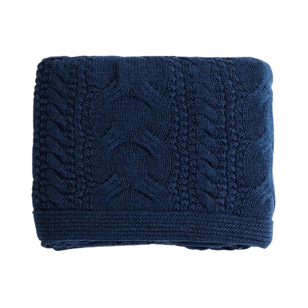 Classical Navy Melange Cotton Knitted Throw Blanket (50 in x 60 in)