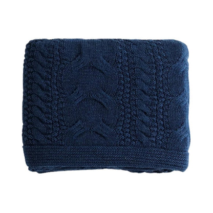 Classical Navy Melange Cotton Knitted Throw Blanket (50 in x 60 in)