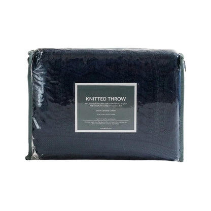 Classical Navy Melange Cotton Knitted Throw Blanket (50 in x 60 in)
