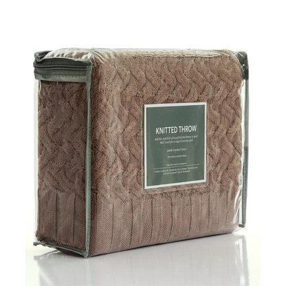 Criss Cross Pewter Cotton Knitted Throw Blanket (50 in x 60 in)