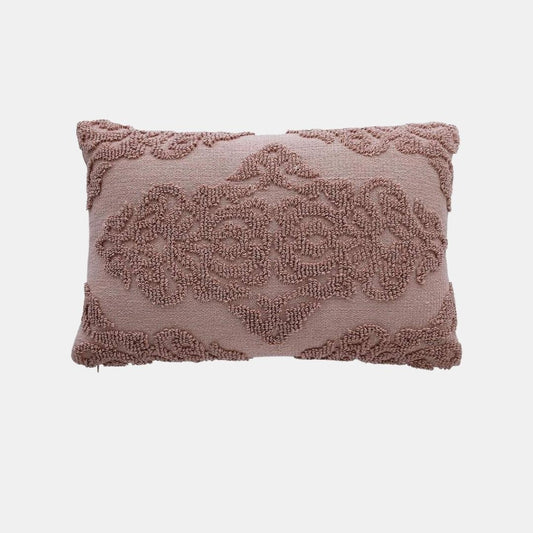 Damask Blush Pink Cotton Knitted Decorative Cushion Cover (16 in x 24 in)
