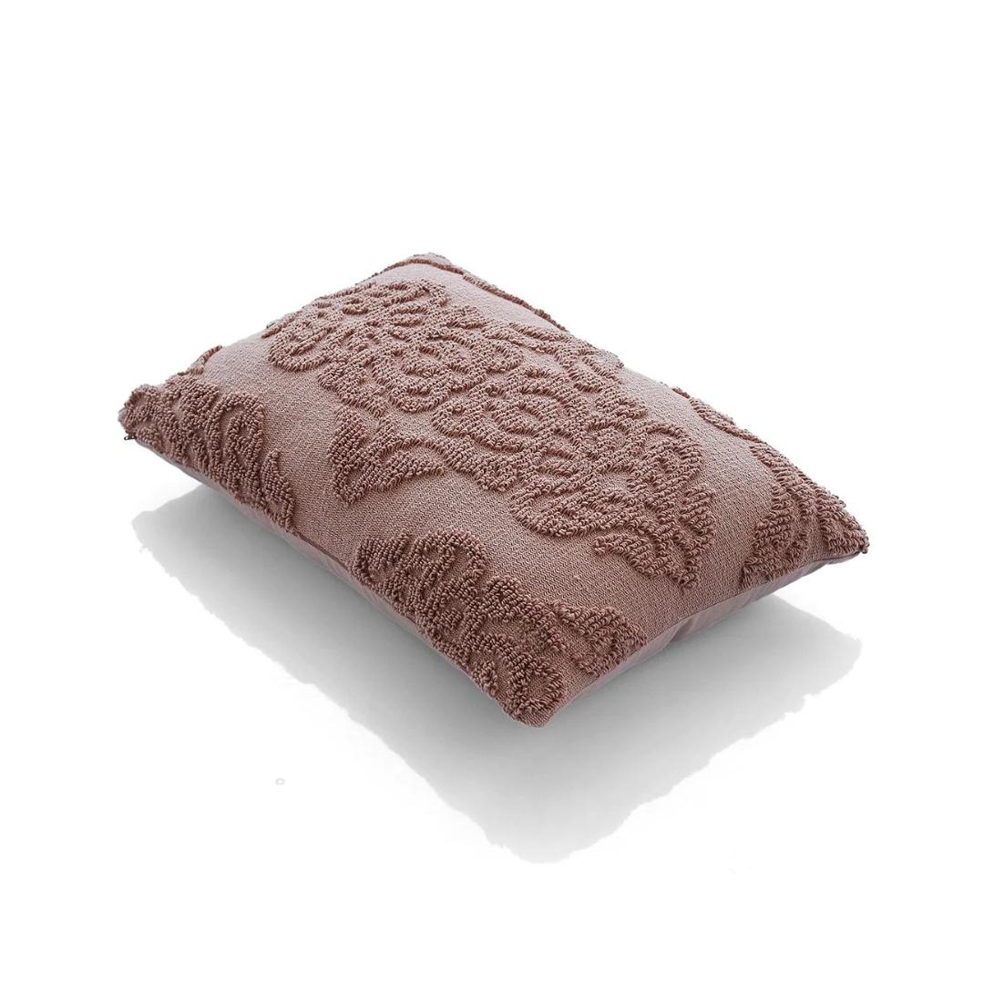 Damask Blush Pink Cotton Knitted Decorative Cushion Cover (16 in x 24 in)
