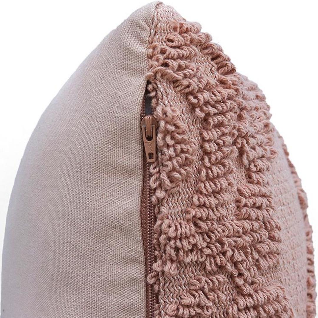 Damask Blush Pink Cotton Knitted Decorative Cushion Cover (16 in x 24 in)