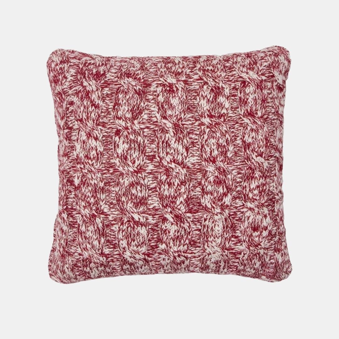 Esin Cornel Red & Ivory Cotton Knitted Decorative Cushion Cover (18 in x 18 in)