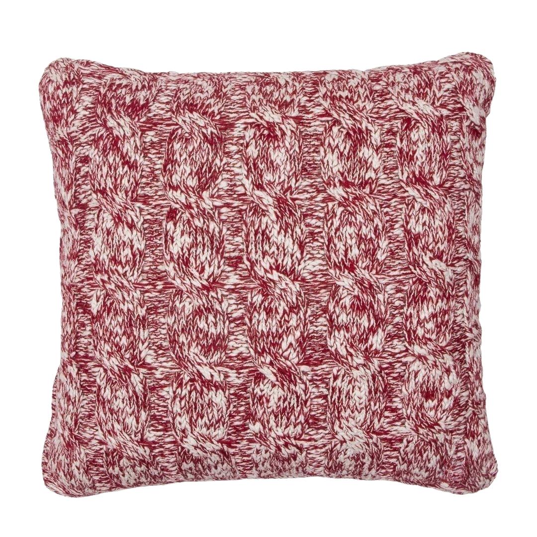 Esin Cornel Red & Ivory Cotton Knitted Decorative Cushion Cover (18 in x 18 in)