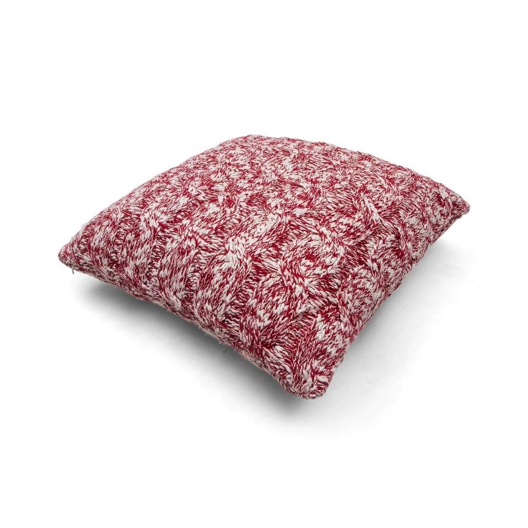 Esin Cornel Red & Ivory Cotton Knitted Decorative Cushion Cover (18 in x 18 in)