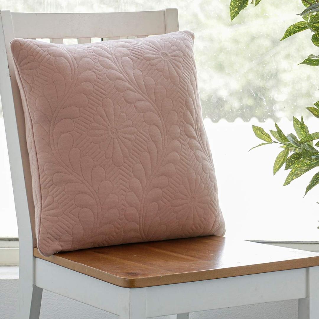Flora Blush Pink Cotton Knitted Decorative Cushion Cover (18 in x 18 in)