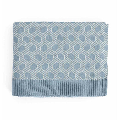 Geometric Alica Blue & Natural Cotton Knitted Throw Blanket (50 in x 60 in)