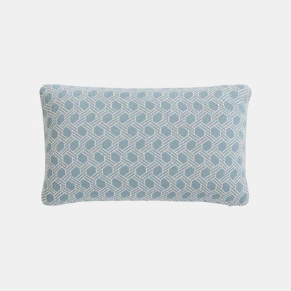 Geometric Alice Blue & Natural Cotton Knitted Decorative Cushion Cover (12 in x 20 in)