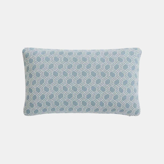 Geometric Alice Blue & Natural Cotton Knitted Decorative Cushion Cover (12 in x 20 in)