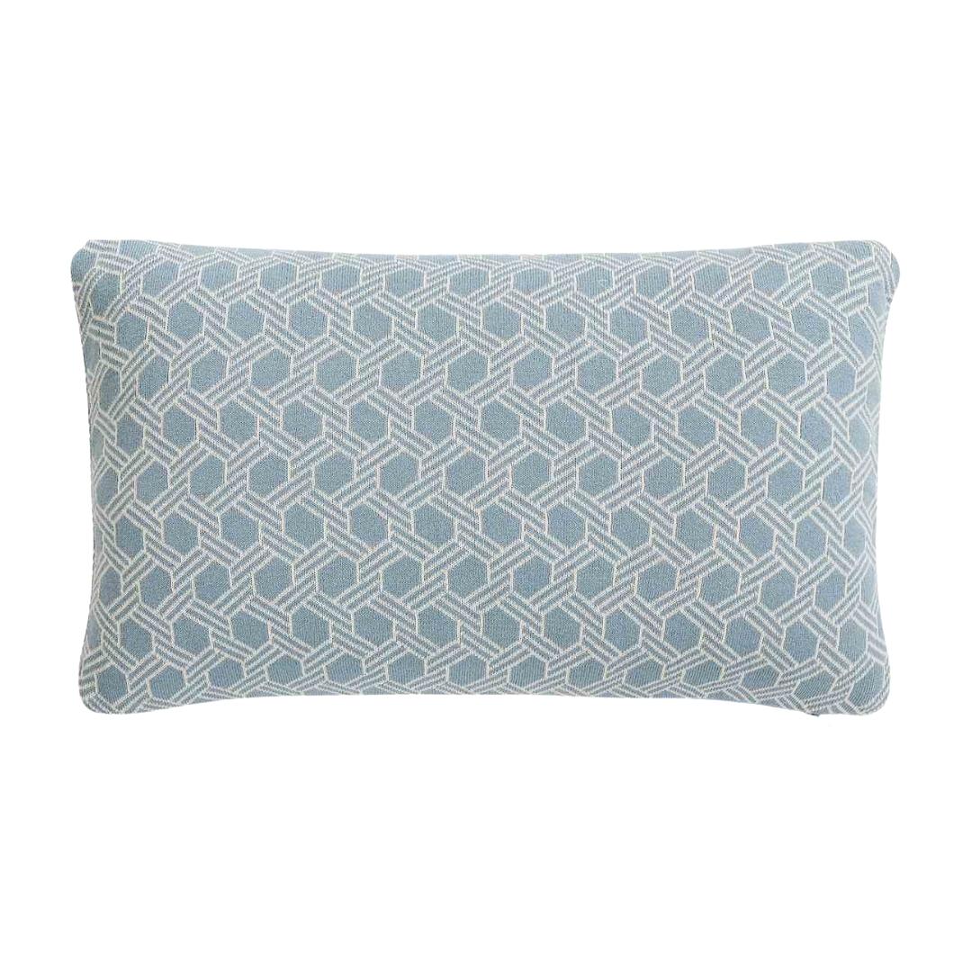 Geometric Alice Blue & Natural Cotton Knitted Decorative Cushion Cover (12 in x 20 in)