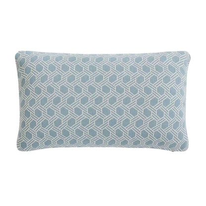 Geometric Alice Blue & Natural Cotton Knitted Decorative Cushion Cover (12 in x 20 in)
