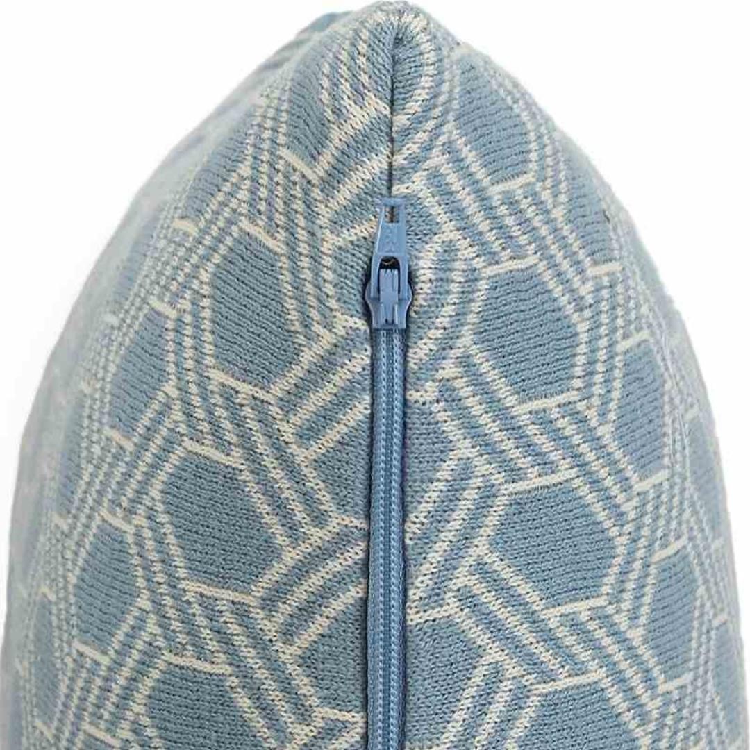 Geometric Alice Blue & Natural Cotton Knitted Decorative Cushion Cover (12 in x 20 in)