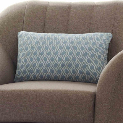 Geometric Alice Blue & Natural Cotton Knitted Decorative Cushion Cover (12 in x 20 in)