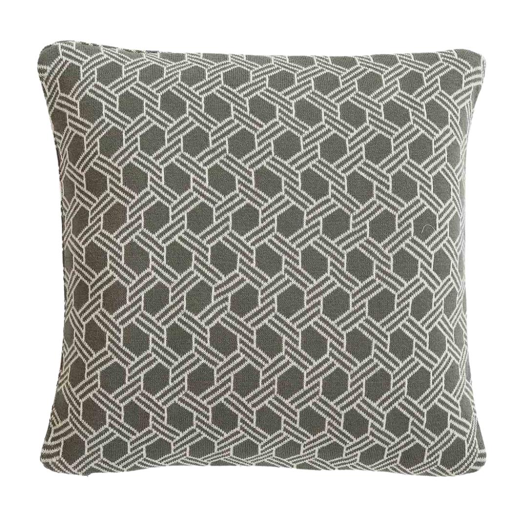 Geometric Fossil & Natural Cotton Knitted Decorative Cushion Cover (16 in x 16 in)