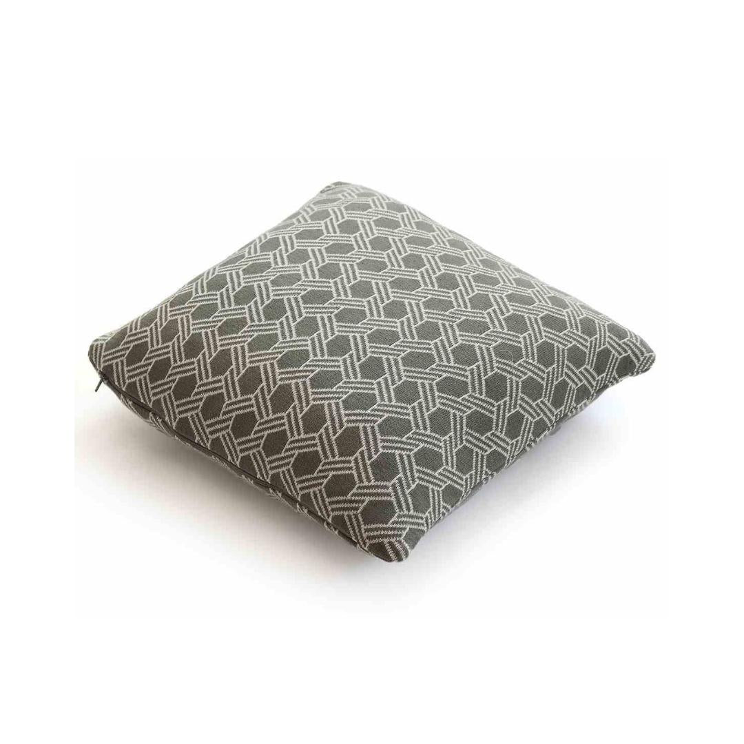 Geometric Fossil & Natural Cotton Knitted Decorative Cushion Cover (16 in x 16 in)