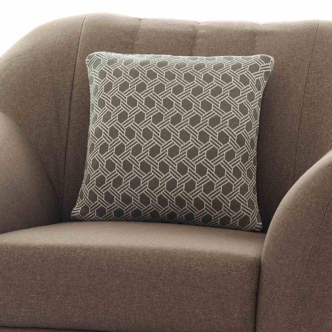 Geometric Fossil & Natural Cotton Knitted Decorative Cushion Cover (16 in x 16 in)