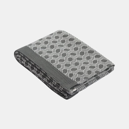 Geometric Fossil & Natural Cotton Knitted Throw Blanket (50 in x 60 in)