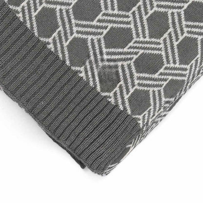 Geometric Fossil & Natural Cotton Knitted Throw Blanket (50 in x 60 in)