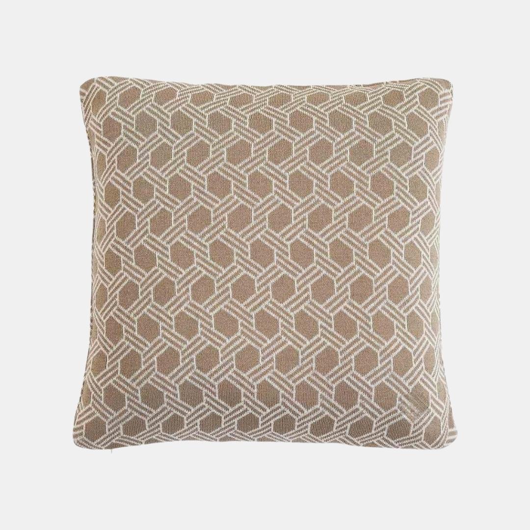 Geometric Stone & Natural Cotton Knitted Decorative Cushion Cover (16 in x 16 in)