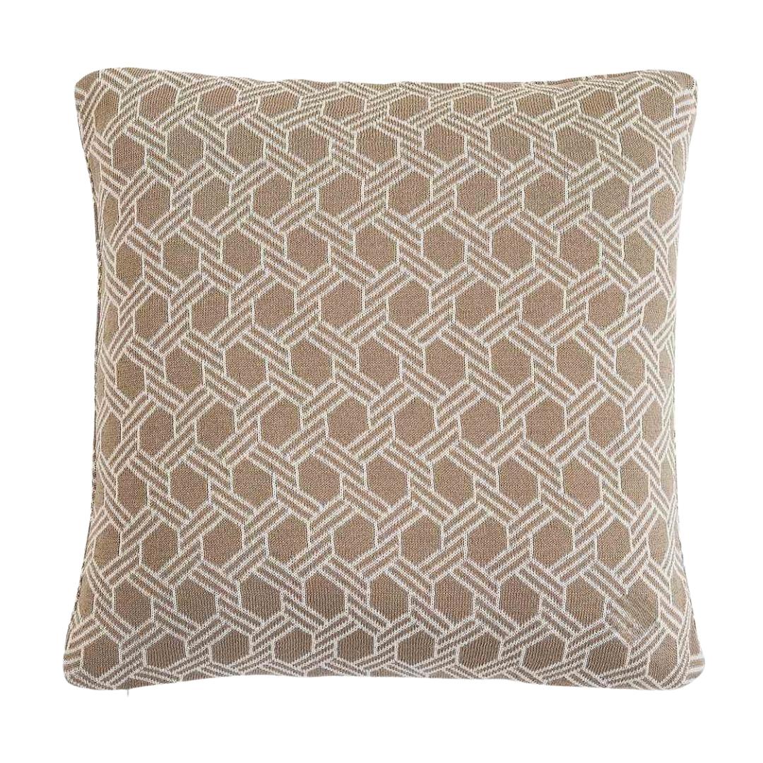 Geometric Stone & Natural Cotton Knitted Decorative Cushion Cover (16 in x 16 in)