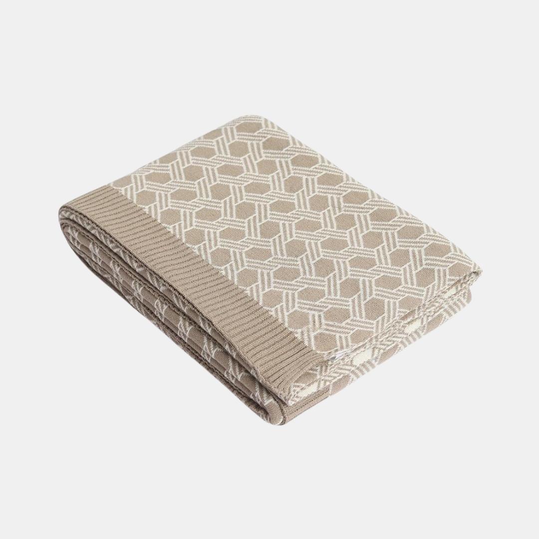 Geometric Stone & Natural Cotton Knitted Throw Blanket (50 in x 60 in)