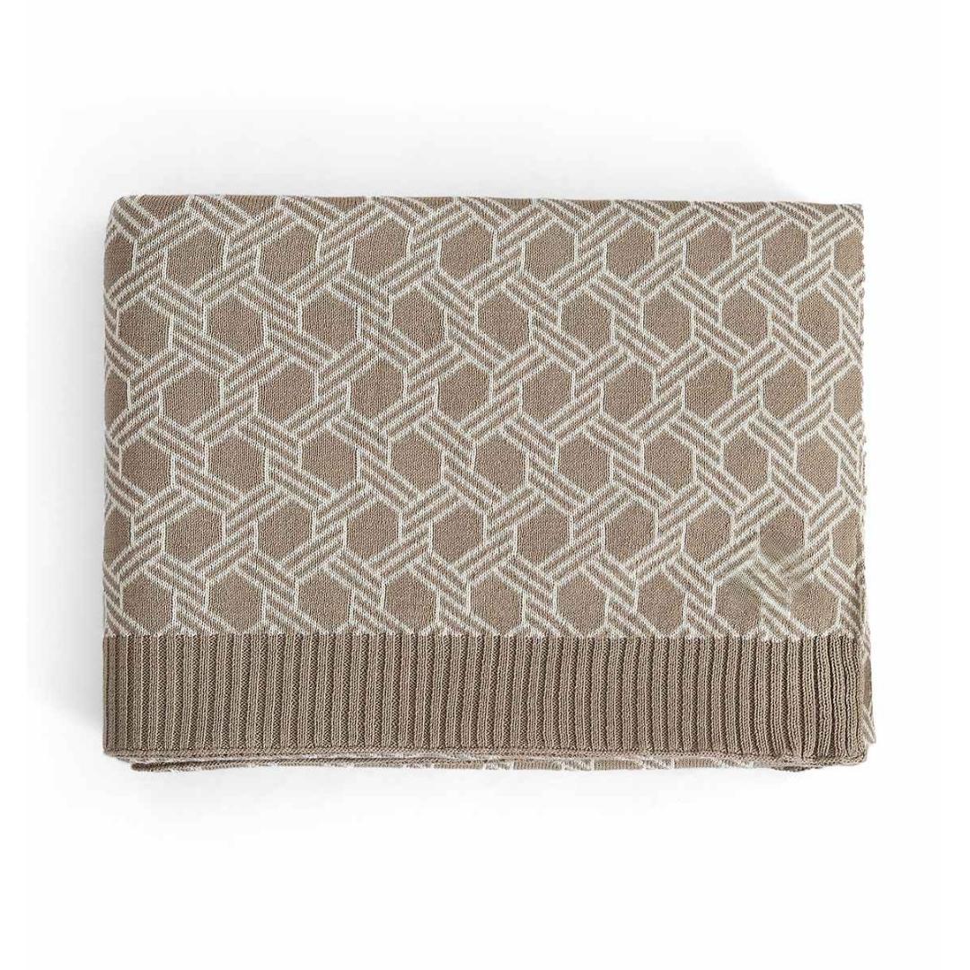 Geometric Stone & Natural Cotton Knitted Throw Blanket (50 in x 60 in)