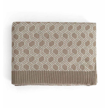 Geometric Stone & Natural Cotton Knitted Throw Blanket (50 in x 60 in)