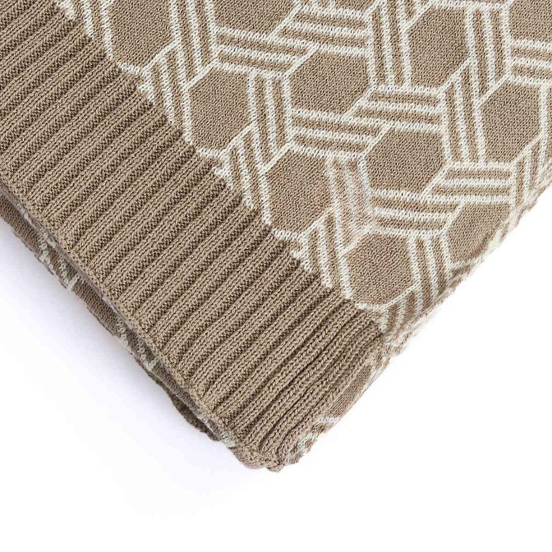 Geometric Stone & Natural Cotton Knitted Throw Blanket (50 in x 60 in)