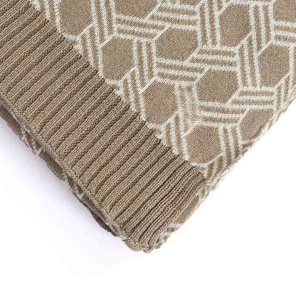 Geometric Stone & Natural Cotton Knitted Throw Blanket (50 in x 60 in)