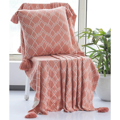 Gianna Dusty Coral & Natural Cotton Knitted Throw Blanket (50 in x 60 in)