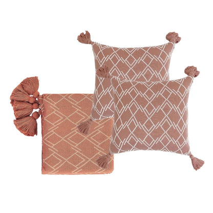 Gianna Dusty Coral & Natural Throw & Cushion Cover Set (18 in x 18 in)