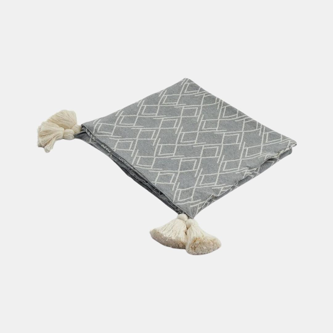 Gianna Light Grey & Natural Cotton Knitted Throw Blanket (50 in x 60 in)