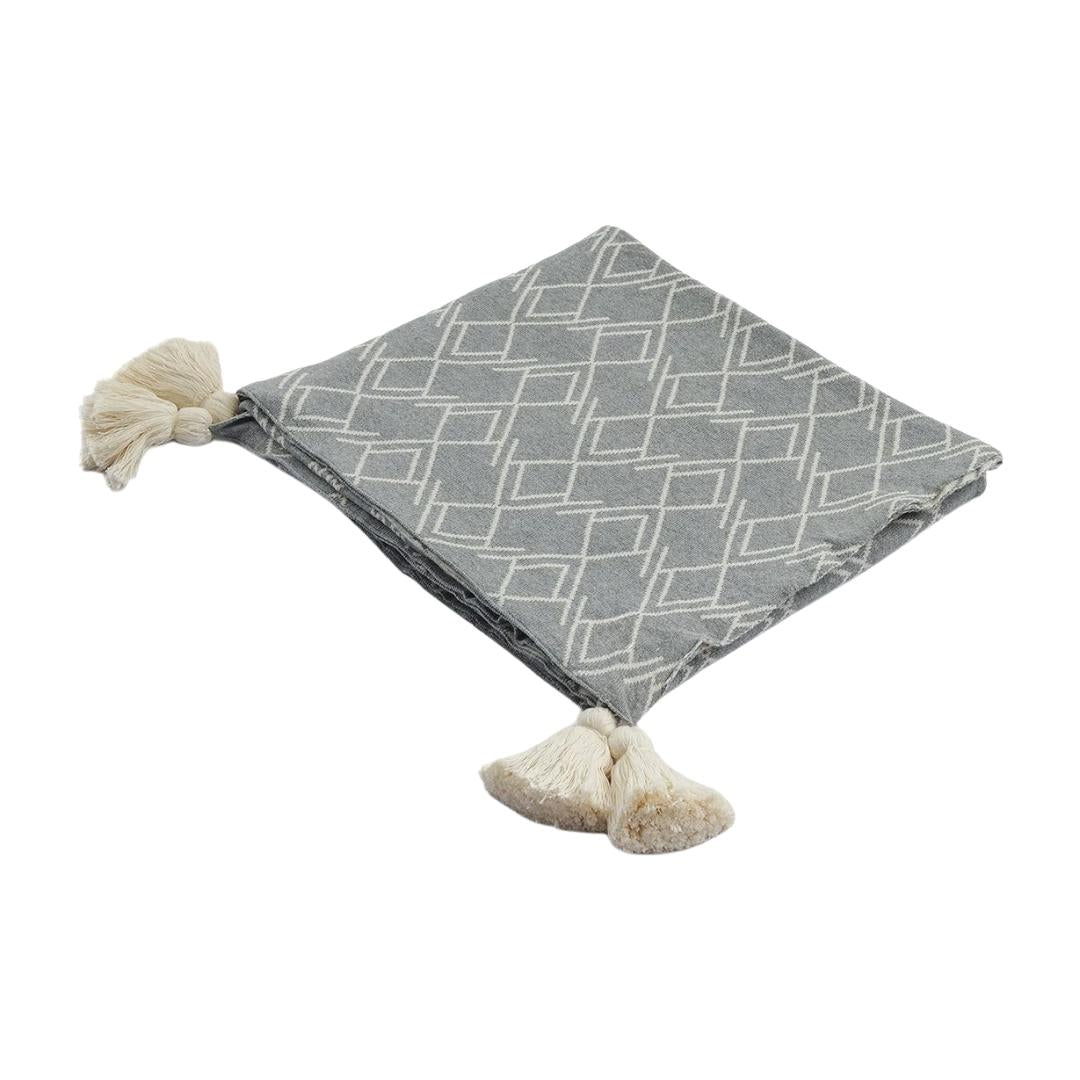 Gianna Light Grey & Natural Cotton Knitted Throw Blanket (50 in x 60 in)