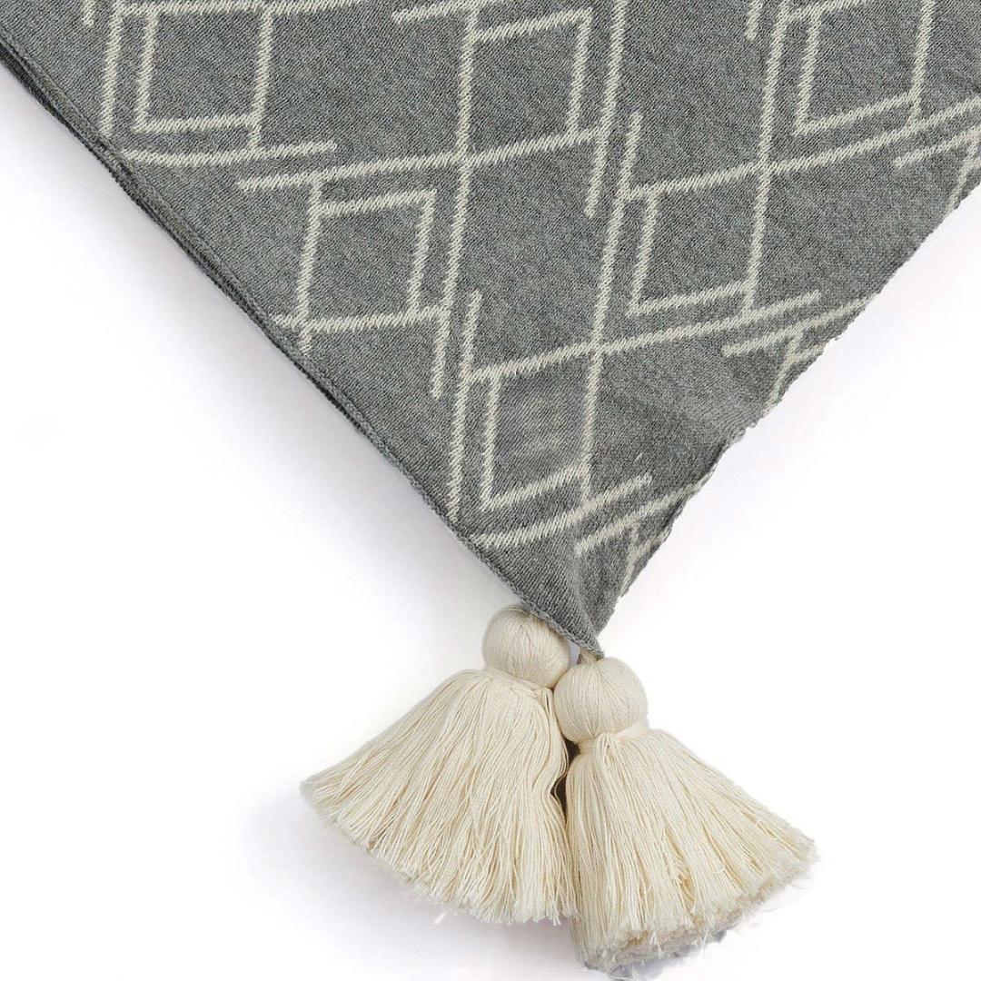 Gianna Light Grey & Natural Cotton Knitted Throw Blanket (50 in x 60 in)