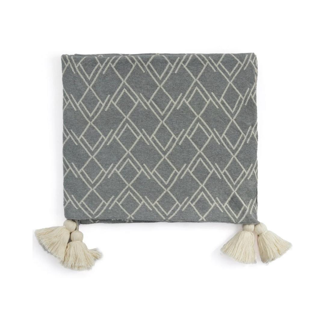 Gianna Light Grey & Natural Cotton Knitted Throw Blanket (50 in x 60 in)