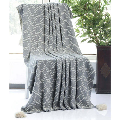 Gianna Light Grey & Natural Cotton Knitted Throw Blanket (50 in x 60 in)