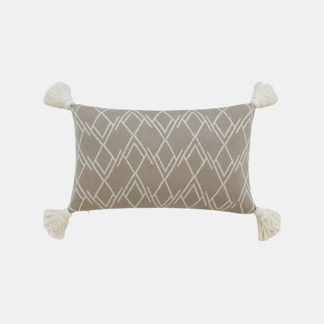 Gianna Natural & Stone Cotton Knitted Decorative Cushion Cover (12 in x 20 in)