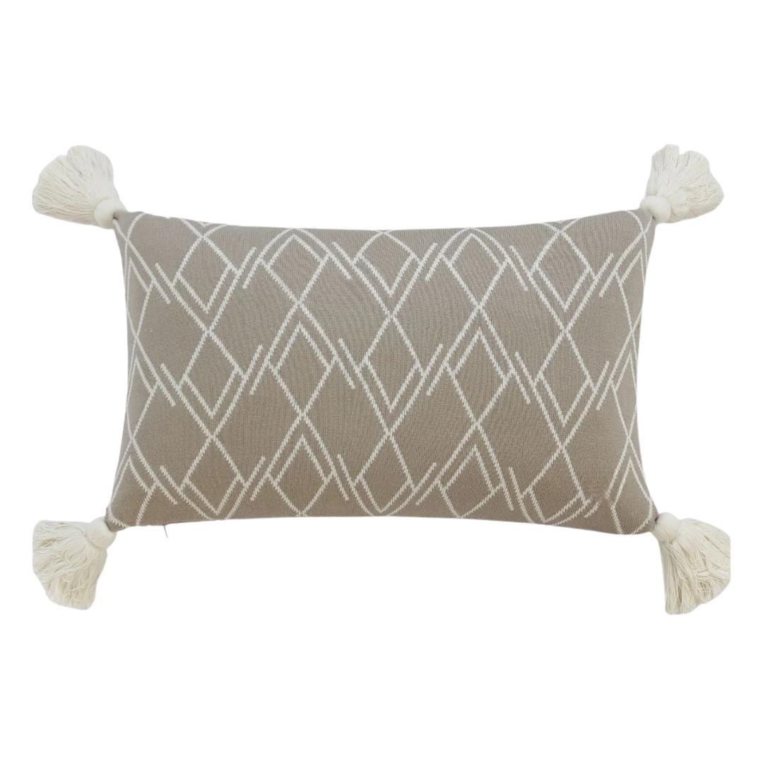 Gianna Natural & Stone Cotton Knitted Decorative Cushion Cover (12 in x 20 in)