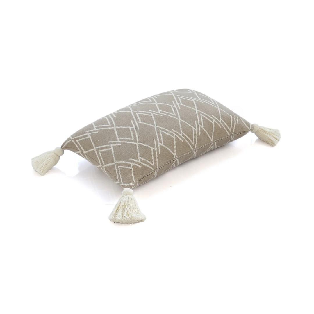 Gianna Natural & Stone Cotton Knitted Decorative Cushion Cover (12 in x 20 in)
