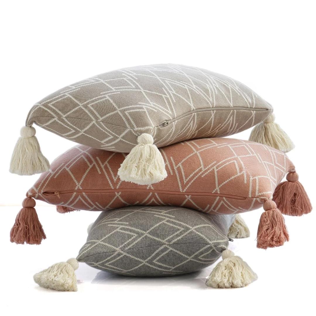 Gianna Natural & Stone Cotton Knitted Decorative Cushion Cover (12 in x 20 in)