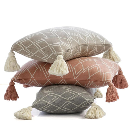 Gianna Natural & Stone Cotton Knitted Decorative Cushion Cover (12 in x 20 in)